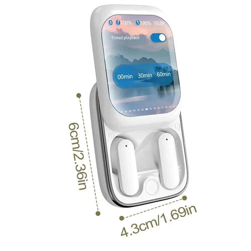 Écouteurs Bluetooth Intelligents Avec Boîtier À Écran HD – Son Clair, Commandes Tactiles & Minuteur Intégré