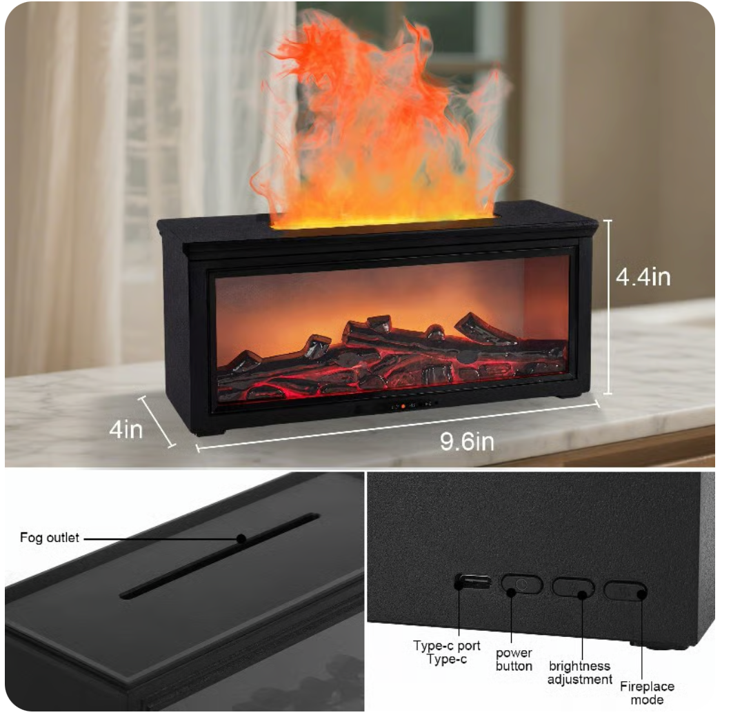 Diffuseur d’Huiles Essentielles & Humidificateur à Flamme Cheminée