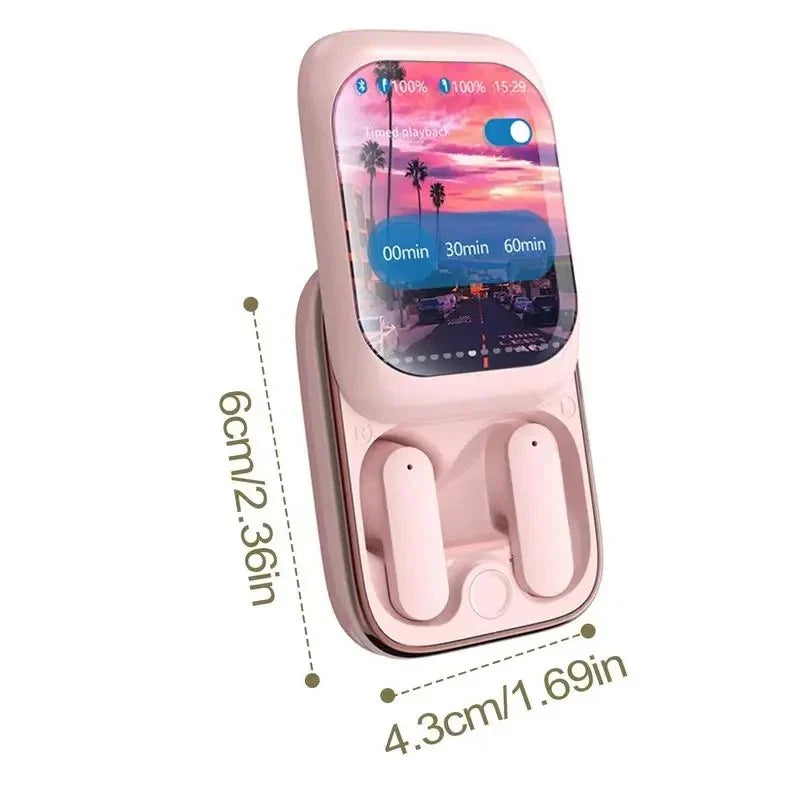 Écouteurs Bluetooth Intelligents Avec Boîtier À Écran HD – Son Clair, Commandes Tactiles & Minuteur Intégré