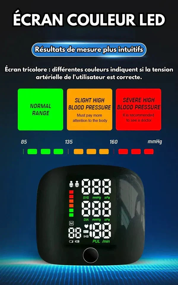 Tensiomètre de Poignet Intelligent et Précis – Surveillez Votre Santé en Un Geste (Satisfait où Remboursé)(CFQ)