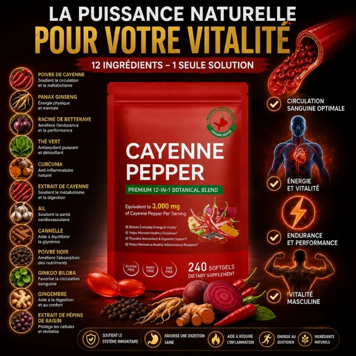 Complément alimentaire en gélules de poivre de Cayenne