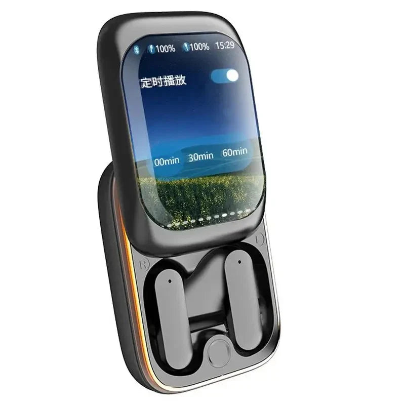 Écouteurs Bluetooth Intelligents Avec Boîtier À Écran HD – Son Clair, Commandes Tactiles & Minuteur Intégré