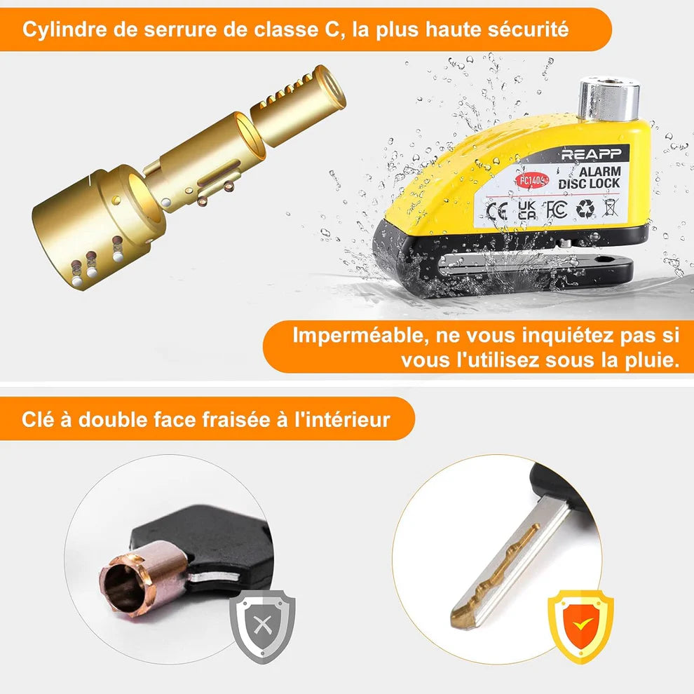 Antivol de Disque Alarme Étanche pour Moto et Vélo - Sécurité Max