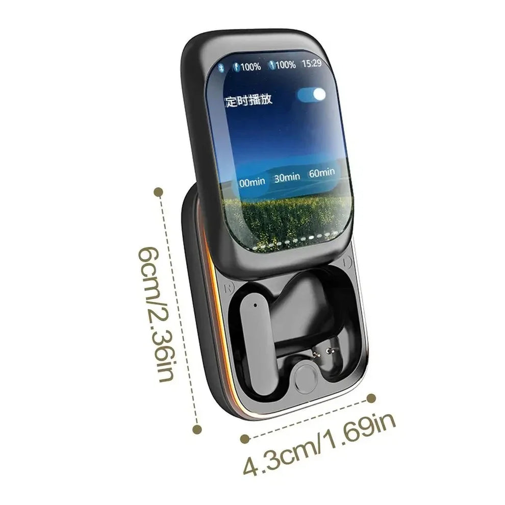 Écouteurs Bluetooth Intelligents Avec Boîtier À Écran HD – Son Clair, Commandes Tactiles & Minuteur Intégré
