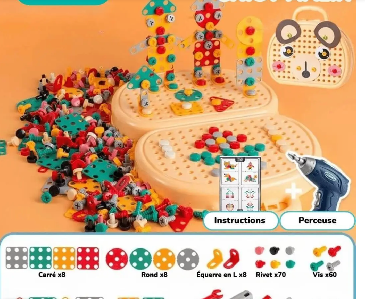Boîte à Outils Montessori – Jeu de Construction Éducatif avec Perceuse