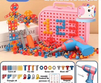 Boîte à Outils Montessori – Jeu de Construction Éducatif avec Perceuse