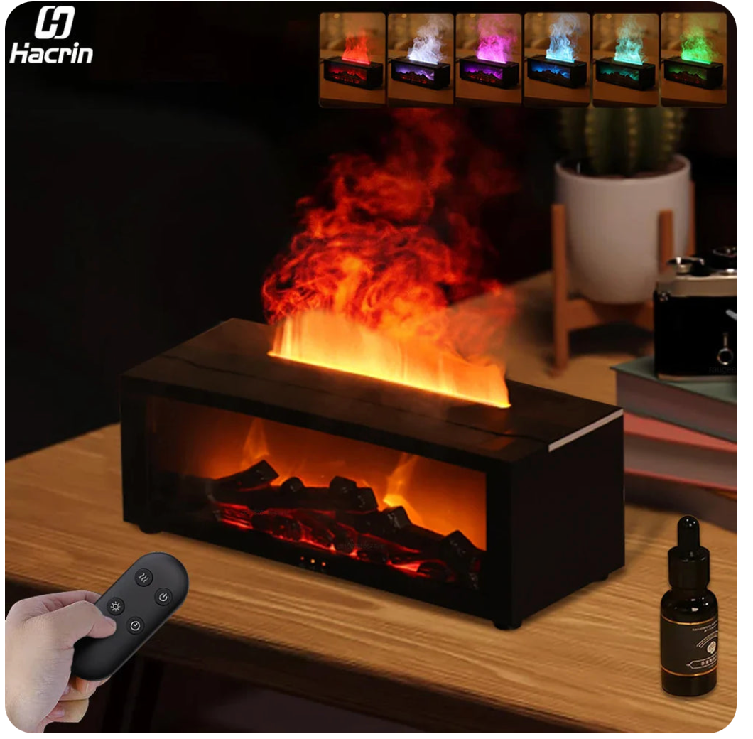 Diffuseur d’Huiles Essentielles & Humidificateur à Flamme Cheminée