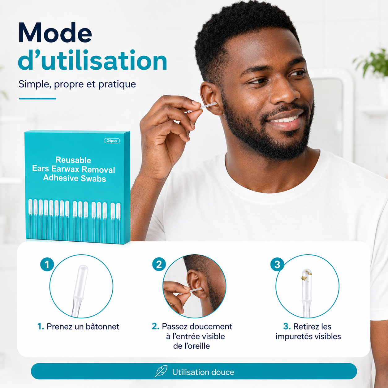 Bâtonnets Lavables pour l’Hygiène des Oreilles – Boîte de 24
