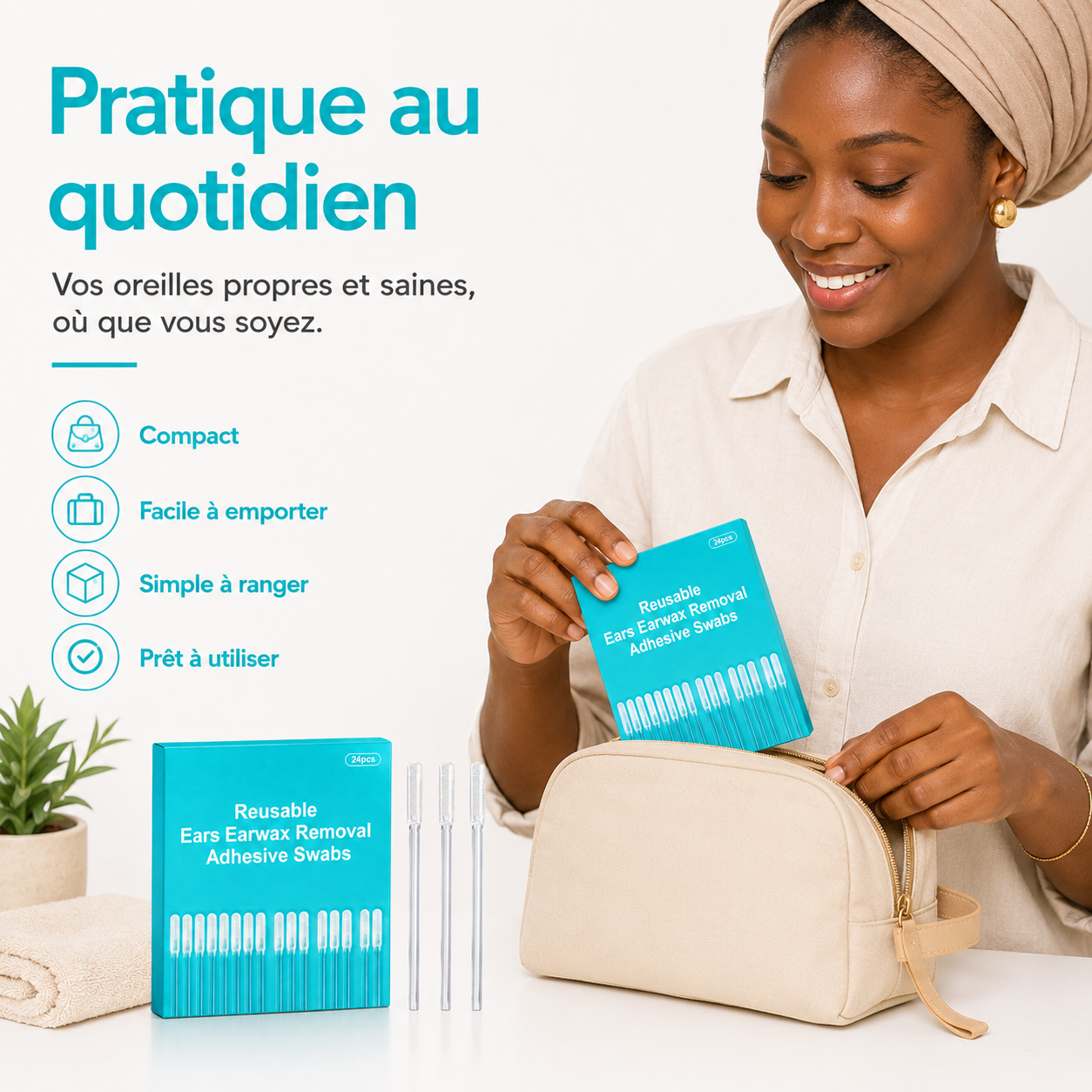 Bâtonnets Adhésifs Lavables pour l’Hygiène des Oreilles – Boîte de 24