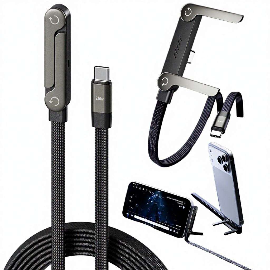 SmartHold™ 240W – Charge Rapide & Support Intégré | Câble Latéral 2-en-1