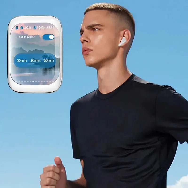 Écouteurs Bluetooth Intelligents Avec Boîtier À Écran HD – Son Clair, Commandes Tactiles & Minuteur Intégré