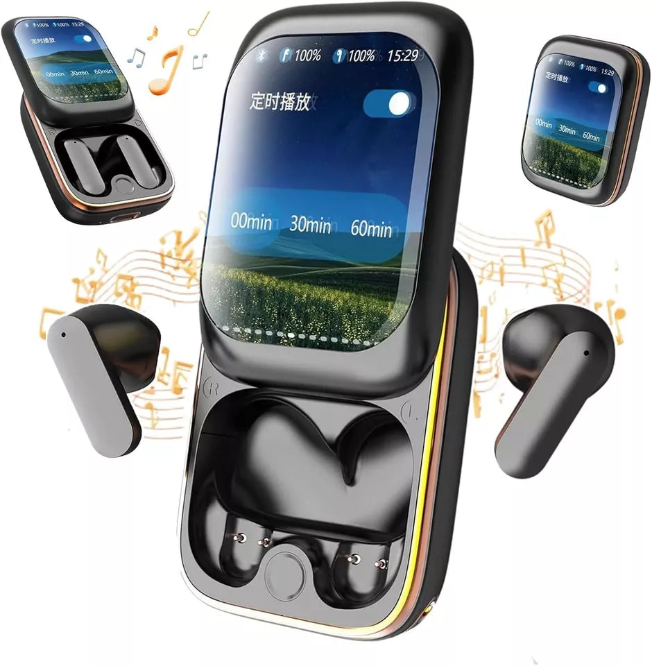 Écouteurs Bluetooth Intelligents Avec Boîtier À Écran HD – Son Clair, Commandes Tactiles & Minuteur Intégré